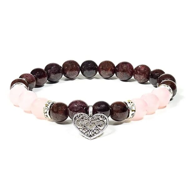Rosenquarz-Granat Armband mit Herz