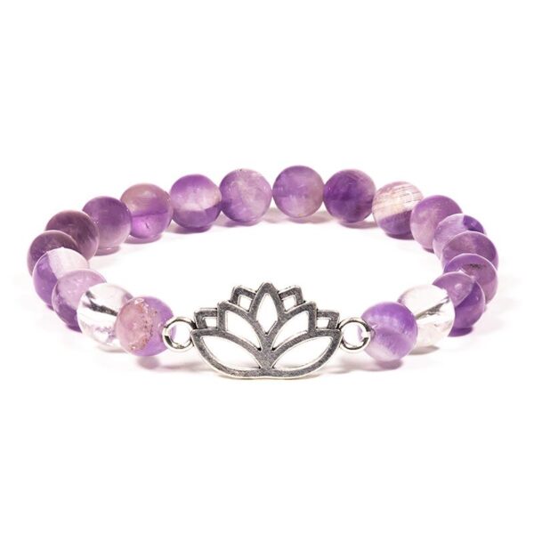 Chevron Amethyst-Bergkristall Armband mit Lotusblüte