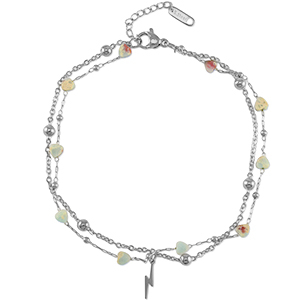 Steinherzen und Blitz - Edelstahl-Fußkettchen