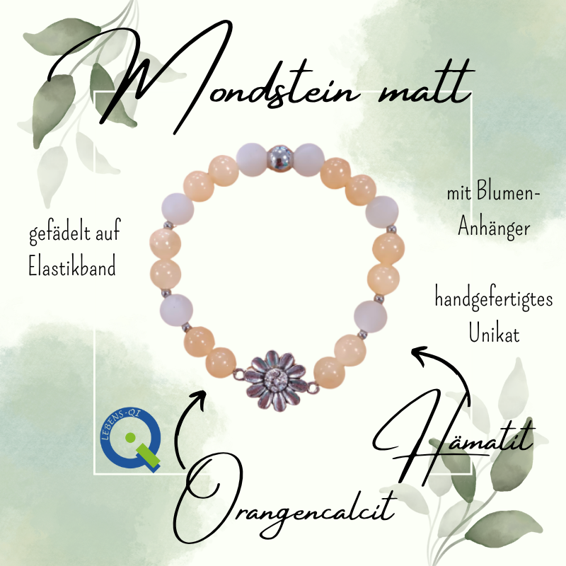 Stein Armband – Orangen-Calcit, Mondstein matt