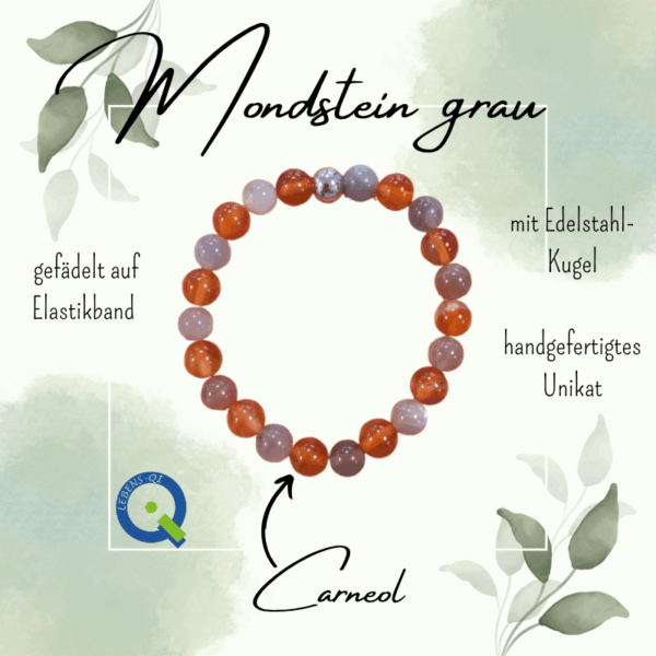 Stein Armband - Carneol, Mondstein grau – Bild 2