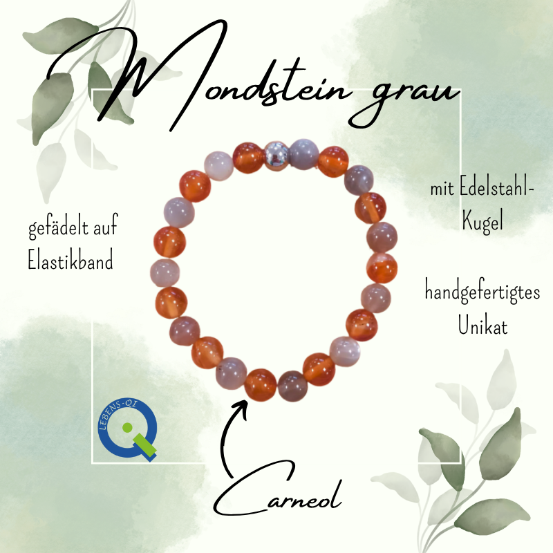 Stein Armband – Carneol, Mondstein grau