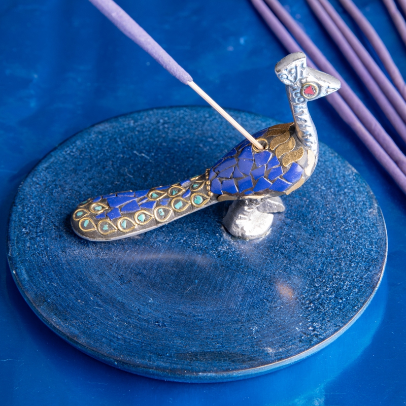 Speckstein Räucherstäbchenhalter mit Pfau