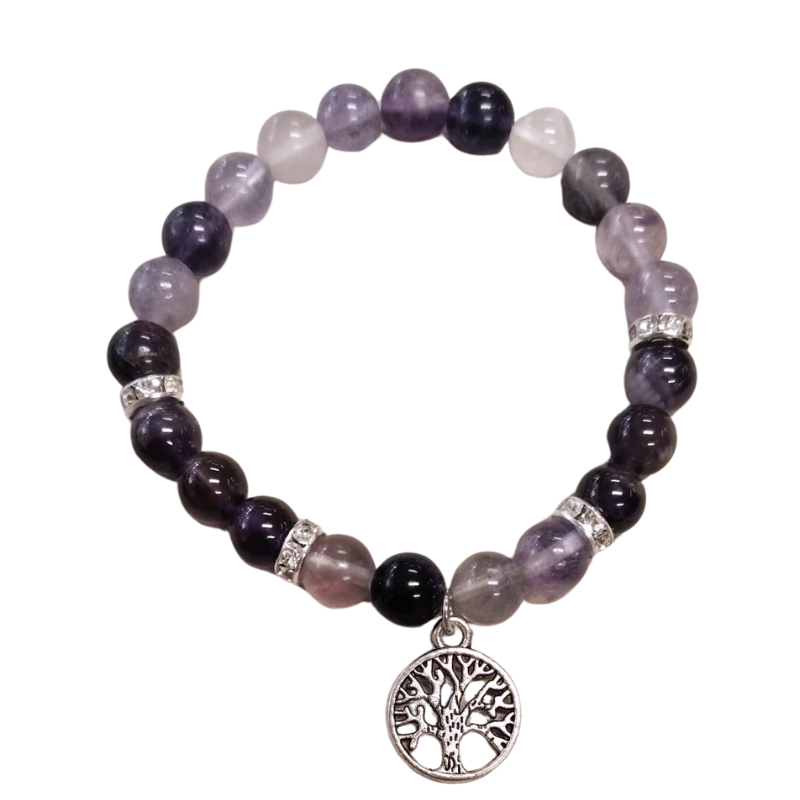 Fluorit-Amethyst Armband mit Lebensbaum