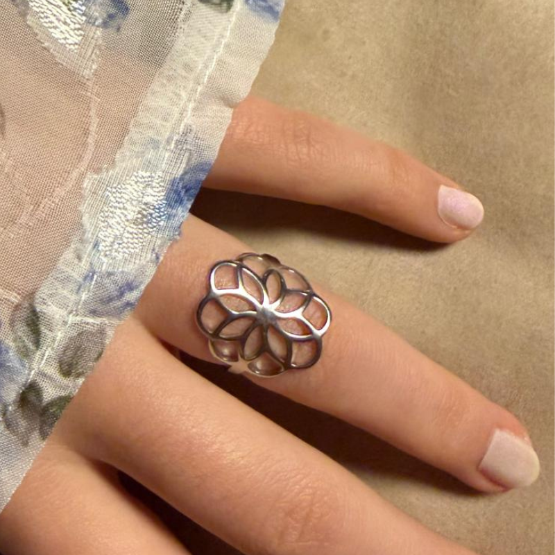 Blume silber - Edelstahl-Ring – Bild 3