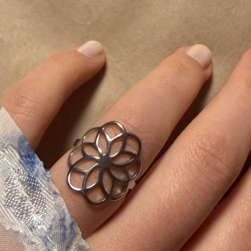Blume silber - Edelstahl-Ring – Bild 4