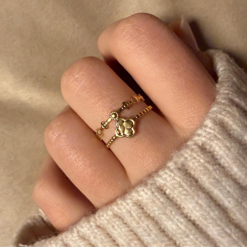 Duo Blume gold – Edelstahl-Ring