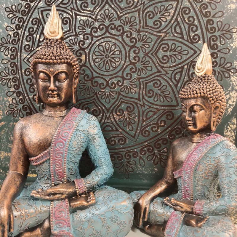 Buddha sitzend türkis-gold groß