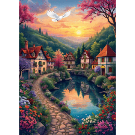 The Village by the Lake - 500 Teile Puzzle