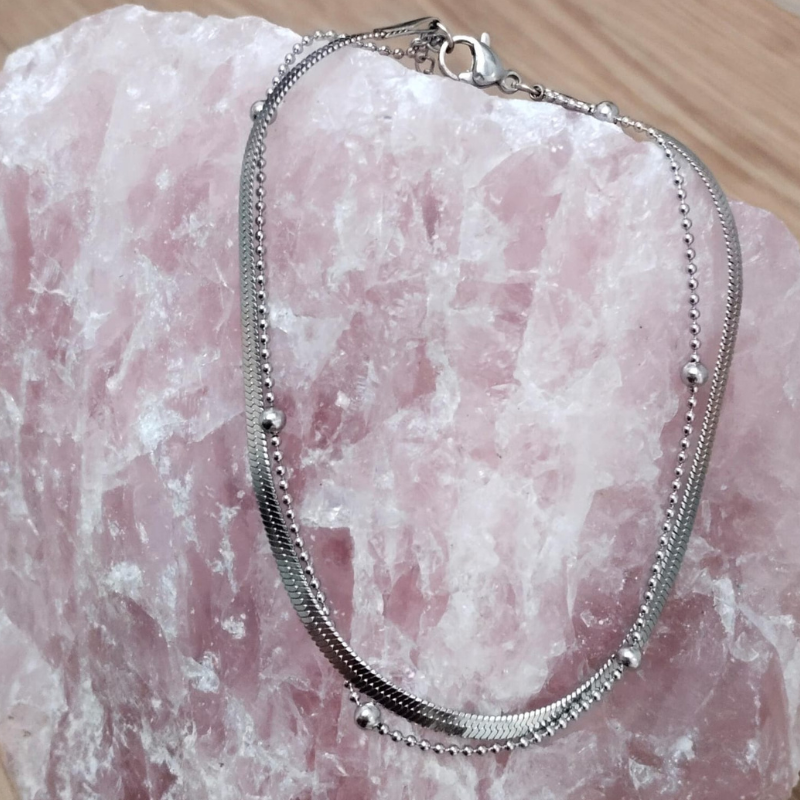 Duo Silber – Edelstahl-Fußkettchen