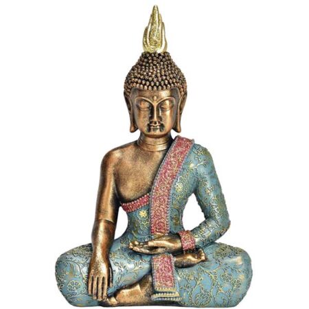 Buddha sitzend türkis-gold groß
