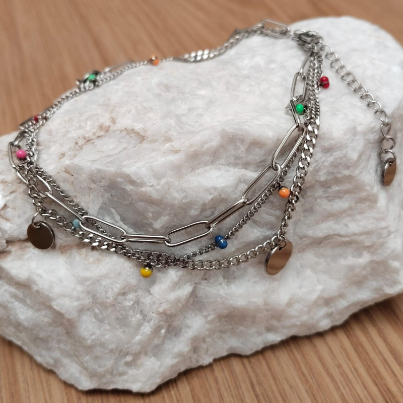 Coins bunt – Edelstahl-Fußkettchen