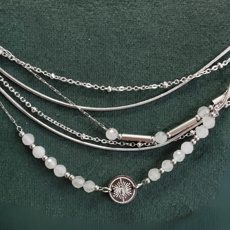 Silbernes Edelstahl-Fußkettchen mit weißen Steinen