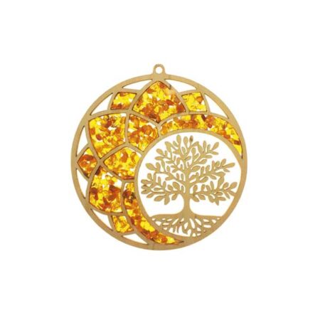 Bernstein Suncatcher Mandala mit Lebensbaum