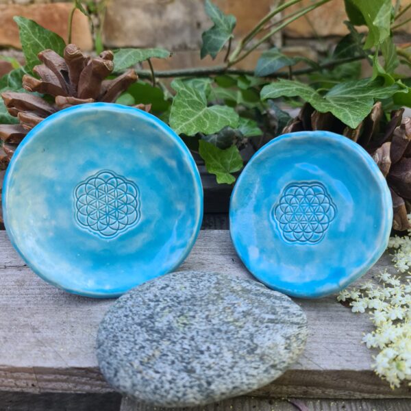 Kerzenteller "Aquamarin" mit Blume des Lebens