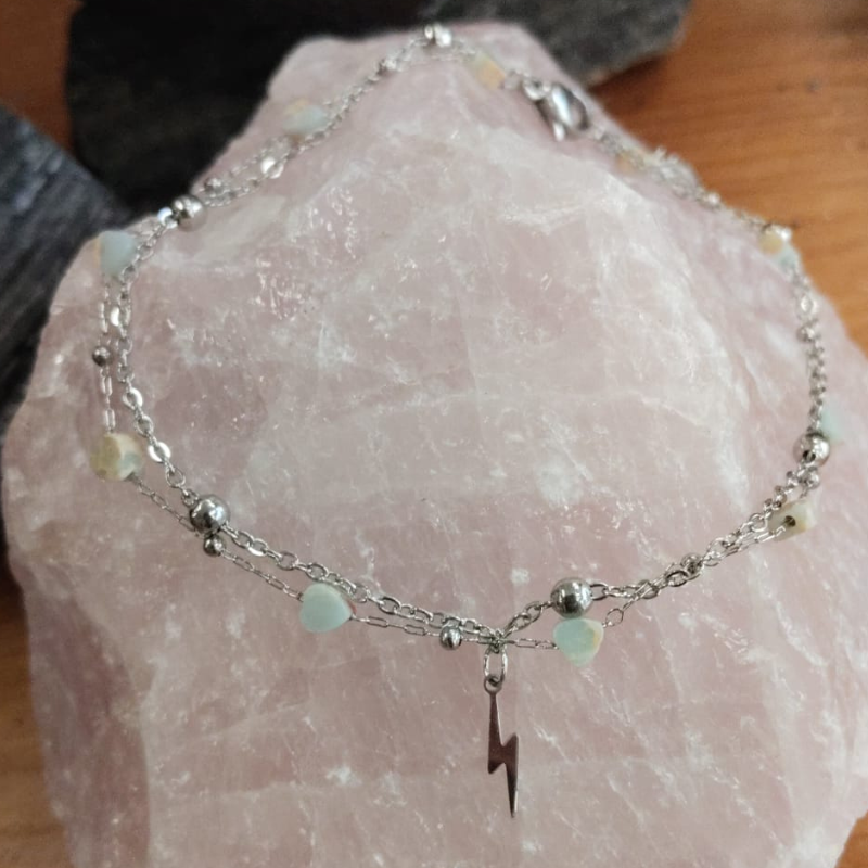 Steinherzen und Blitz – Edelstahl-Fußkettchen